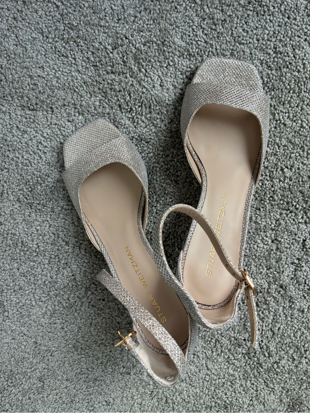 Stuart Weitzman Sparkle Slingback Heels in Champagne Metallic